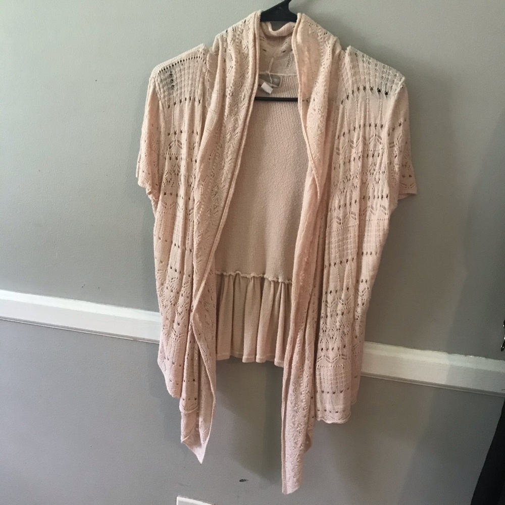 Pink Crochet Cardigan | Short Sleeve